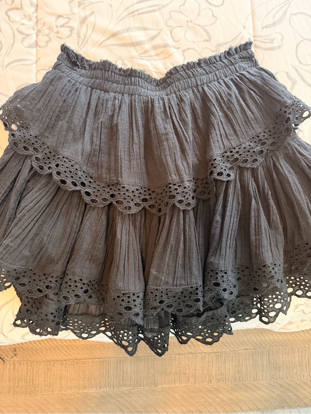 LoveShackFancy Black Eyelet Tiered mini Skirt